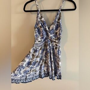 Easter / Spring DRESS 💐 Angie sleeveless Floral Blue & White twist front mini